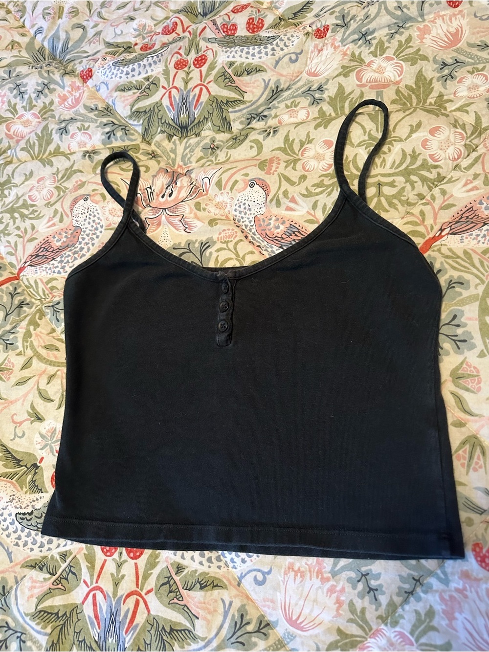 Brandy Melville Black Ribbed Button-Front Cami Tank